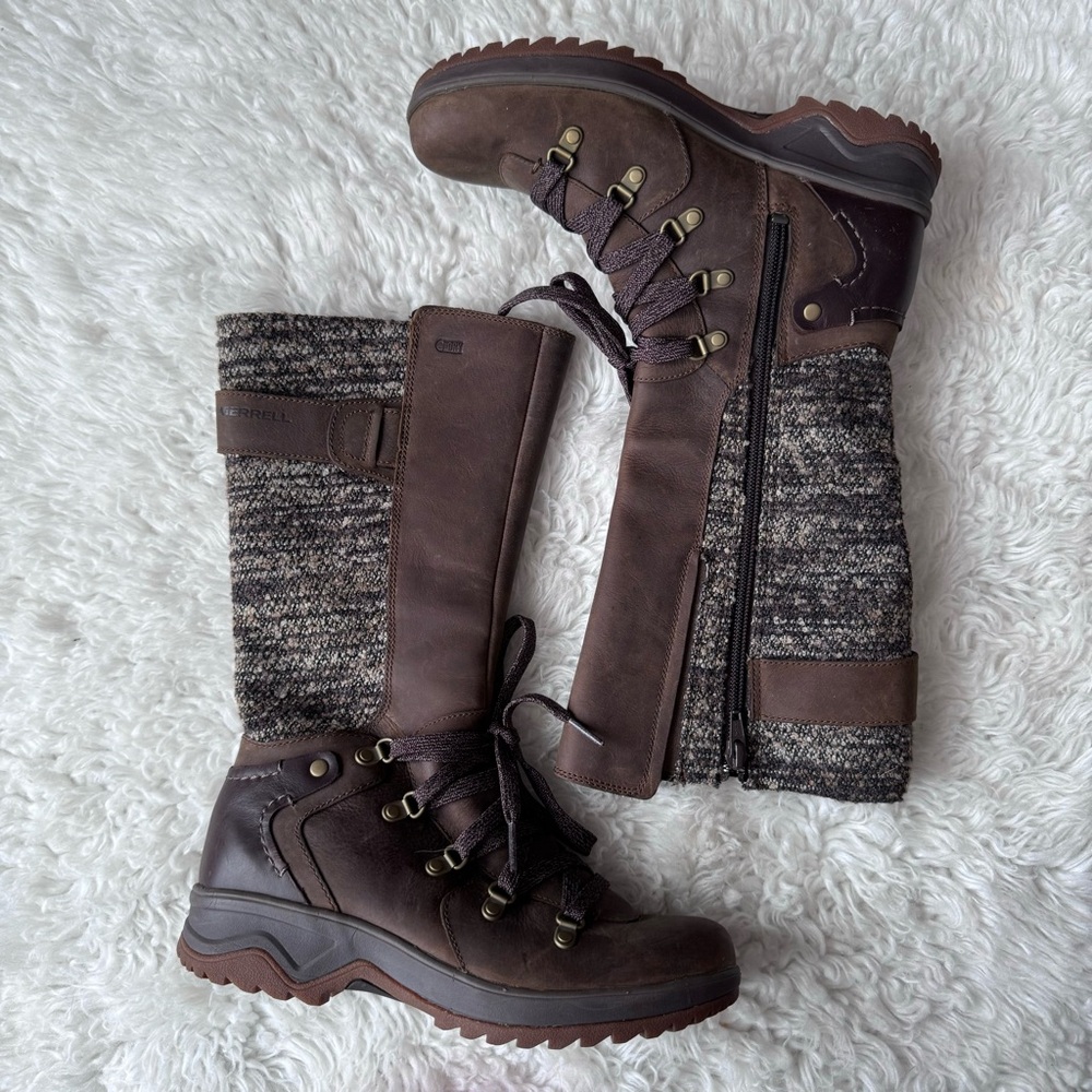 Merrell Eventyr Peak Dark Earth Tweed Tall Leather Waterproof Boots